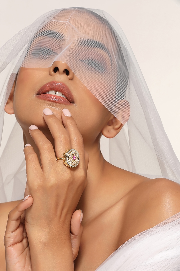 Gold Finish Kundan Polki Ring by Swabhimann Jewellery at Pernia's Pop Up Shop