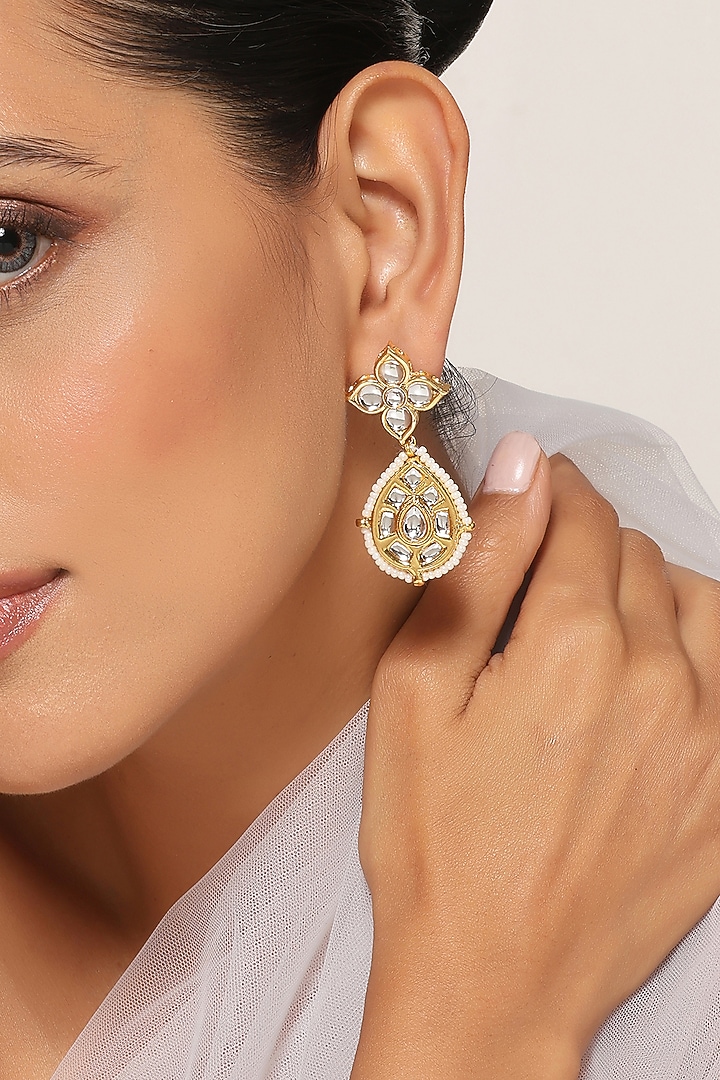 Gold Finish Kundan Polki Dangler Earrings by Swabhimann Jewellery at Pernia's Pop Up Shop