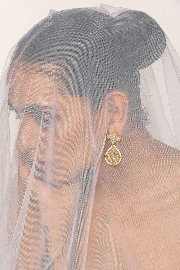 Gold Finish Kundan Polki Dangler Earrings by Swabhimann Jewellery at Pernia's Pop Up Shop