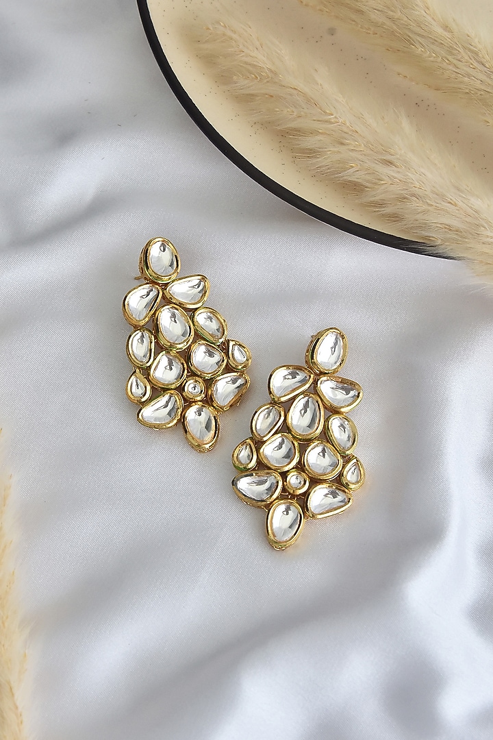 Gold Finish Kundan Polki Dangler Earrings by Swabhimann Jewellery at Pernia's Pop Up Shop