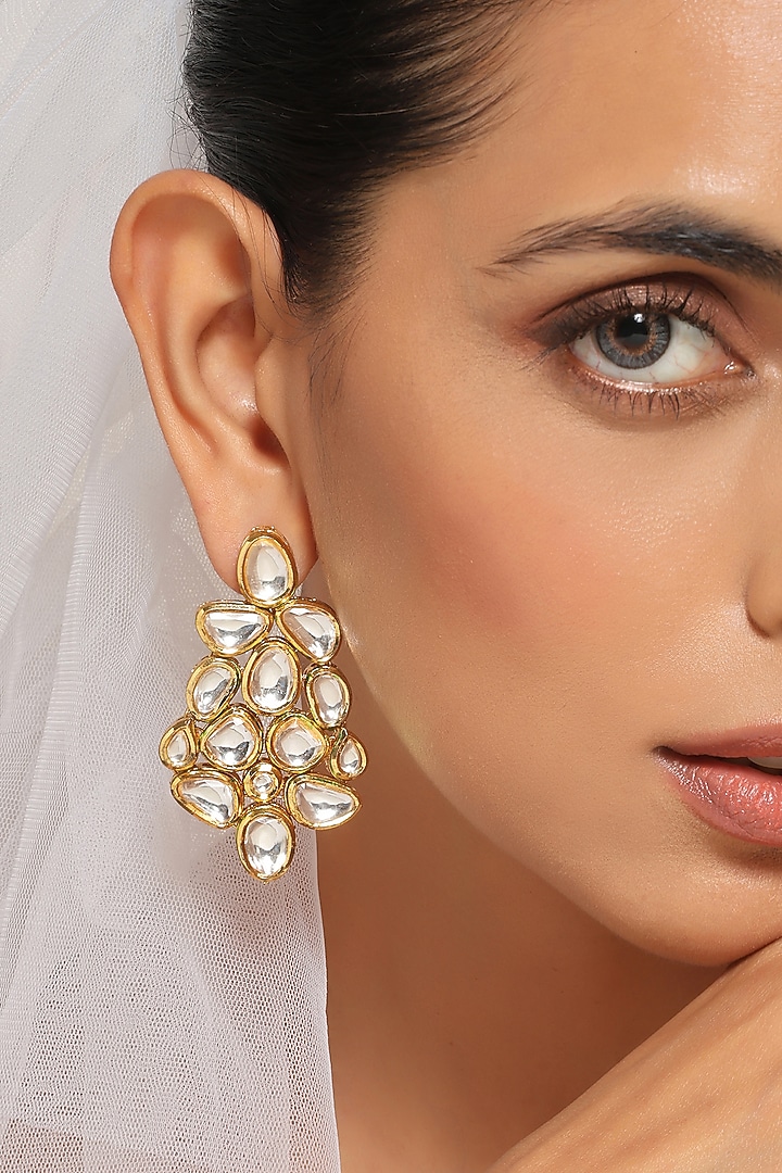Gold Finish Kundan Polki Dangler Earrings by Swabhimann Jewellery at Pernia's Pop Up Shop