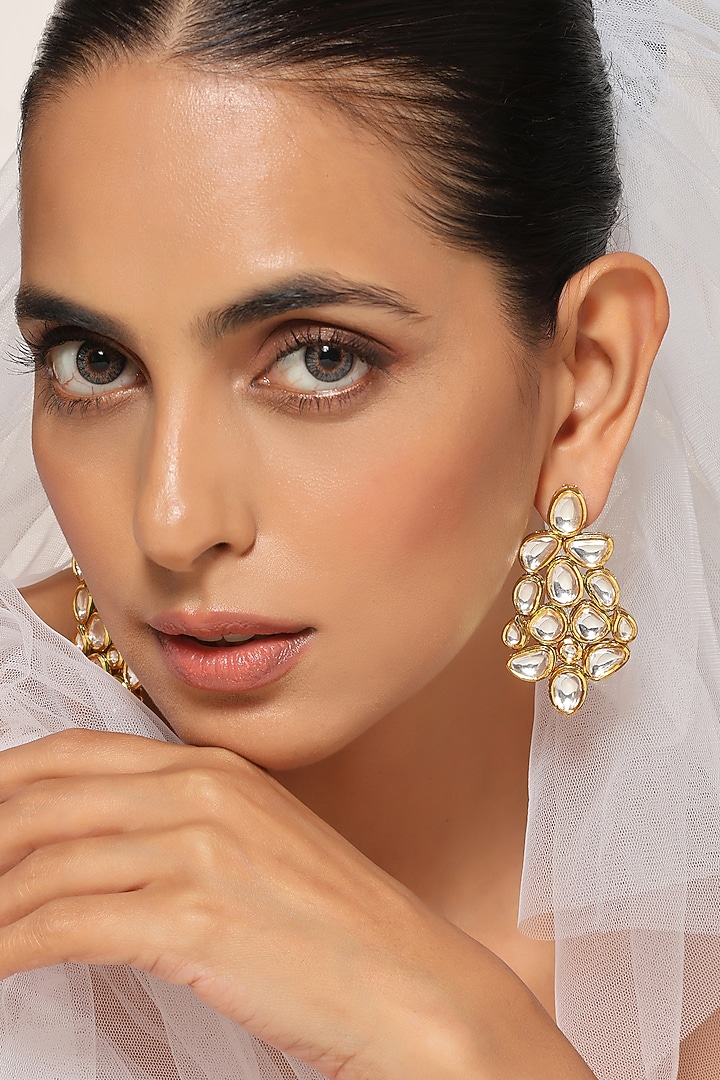 Gold Finish Kundan Polki Dangler Earrings by Swabhimann Jewellery at Pernia's Pop Up Shop