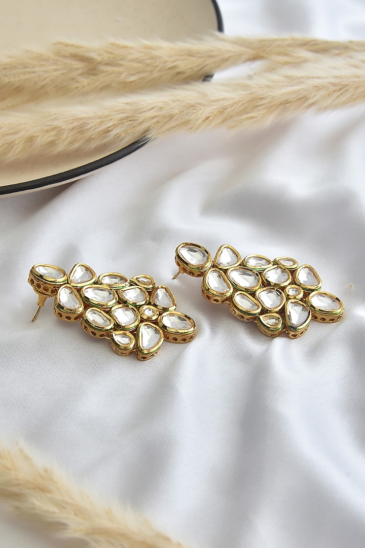 Gold Finish Kundan Polki Dangler Earrings by Swabhimann Jewellery at Pernia's Pop Up Shop