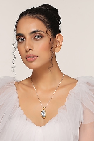 Gold Finish Kundan Polki Pendant Necklace by Swabhimann Jewellery