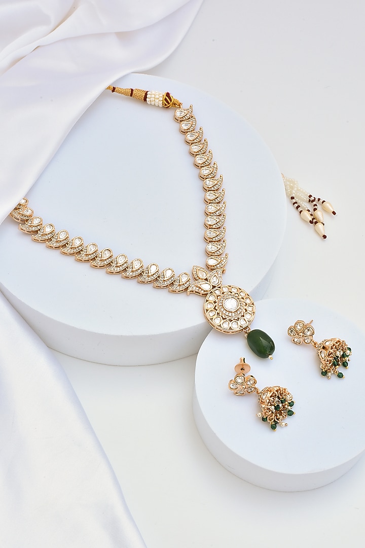 Gold Finish Kundan Polki Necklace Set by Swabhimann Jewellery at Pernia's Pop Up Shop