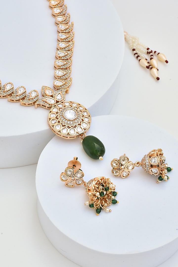 Gold Finish Kundan Polki Necklace Set by Swabhimann Jewellery at Pernia's Pop Up Shop