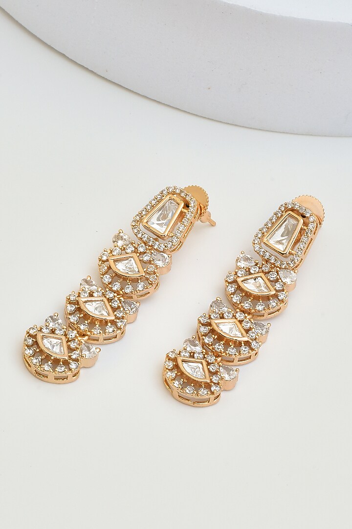 Rose Gold Finish Kundan Polki Dangler Earrings by Swabhimann Jewellery at Pernia's Pop Up Shop