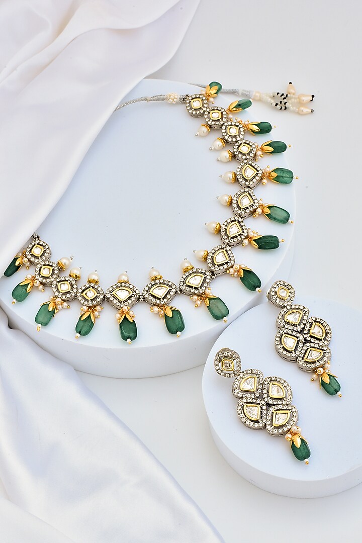 White Finish Kundan Polki Necklace Set by Swabhimann Jewellery at Pernia's Pop Up Shop