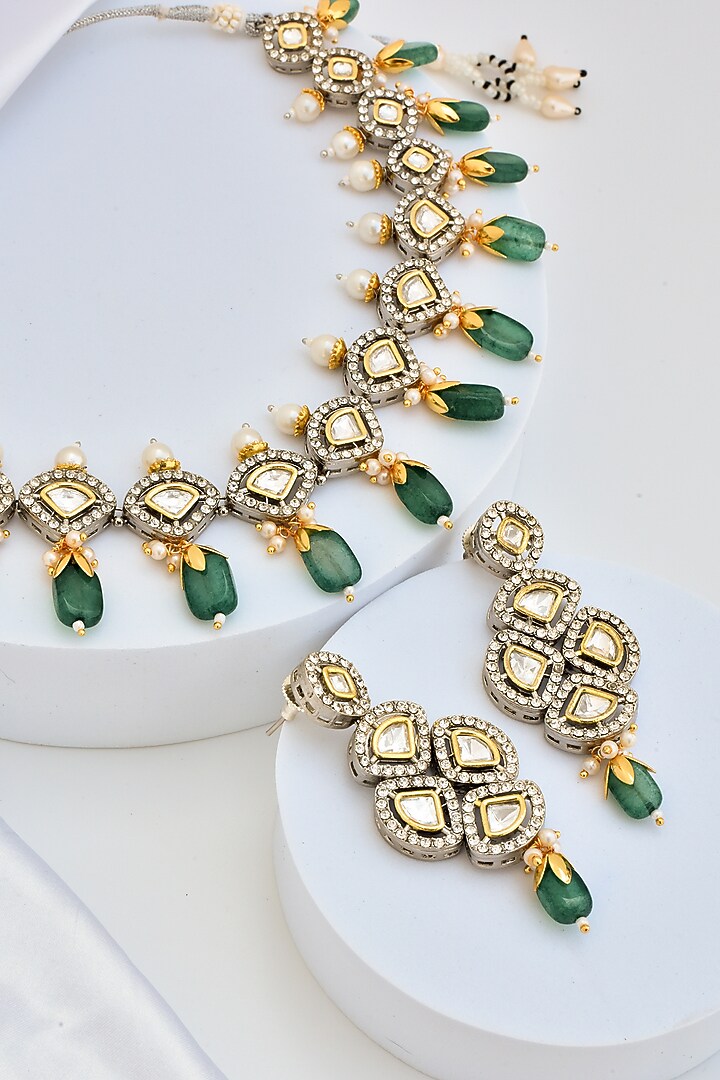 White Finish Kundan Polki Necklace Set by Swabhimann Jewellery at Pernia's Pop Up Shop