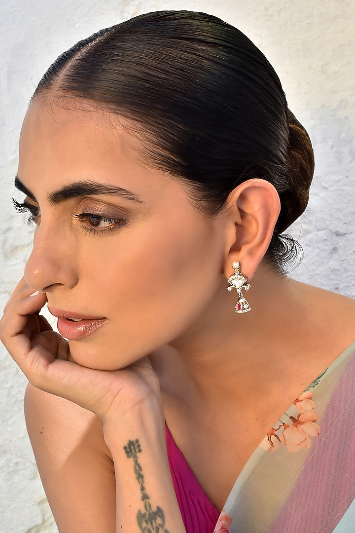 White Finish Kundan Polki Jhumka Earrings by Swabhimann Jewellery at Pernia's Pop Up Shop