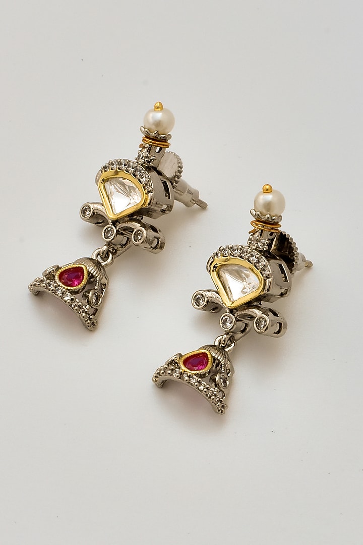 White Finish Kundan Polki Jhumka Earrings by Swabhimann Jewellery at Pernia's Pop Up Shop