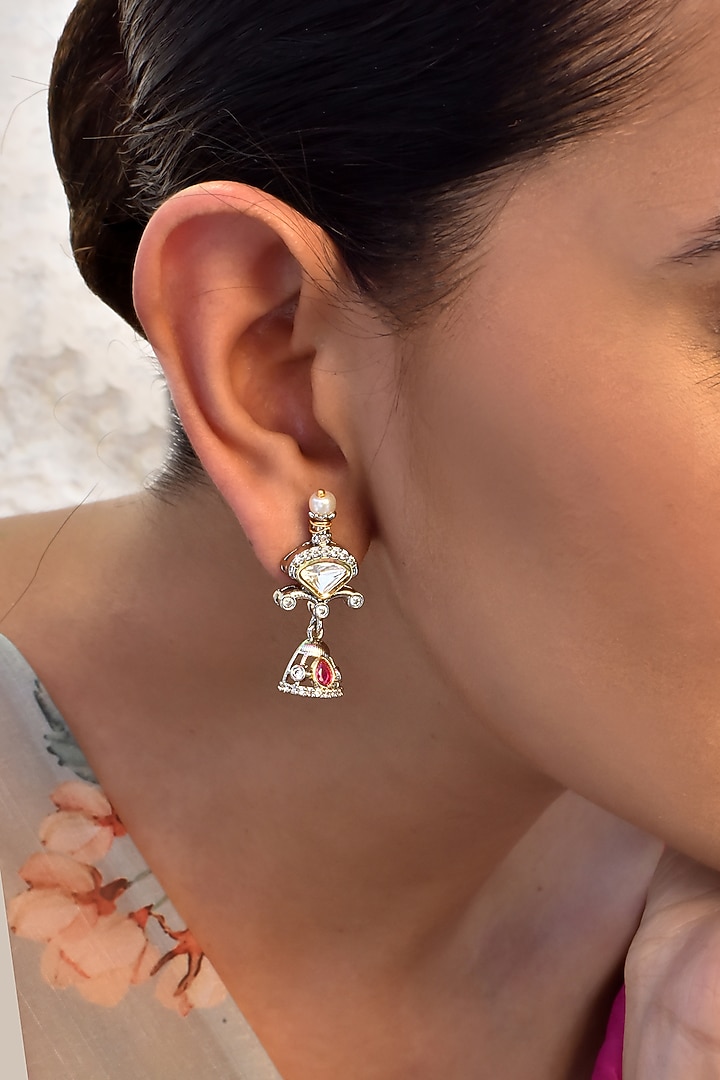 White Finish Kundan Polki Jhumka Earrings by Swabhimann Jewellery at Pernia's Pop Up Shop