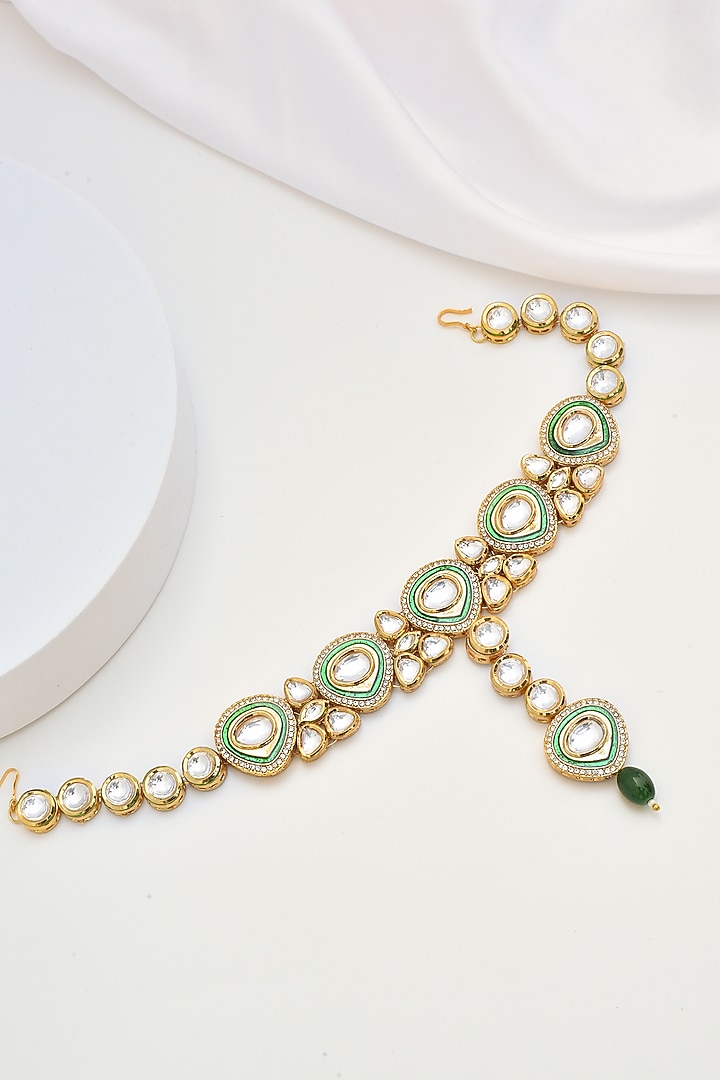 Gold Finish Kundan Polki Mathapatti by Swabhimann Jewellery at Pernia's Pop Up Shop