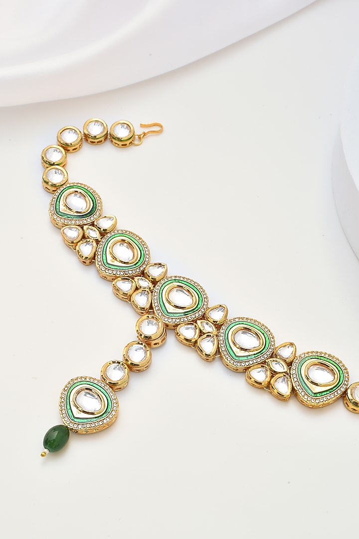 Gold Finish Kundan Polki Mathapatti by Swabhimann Jewellery at Pernia's Pop Up Shop