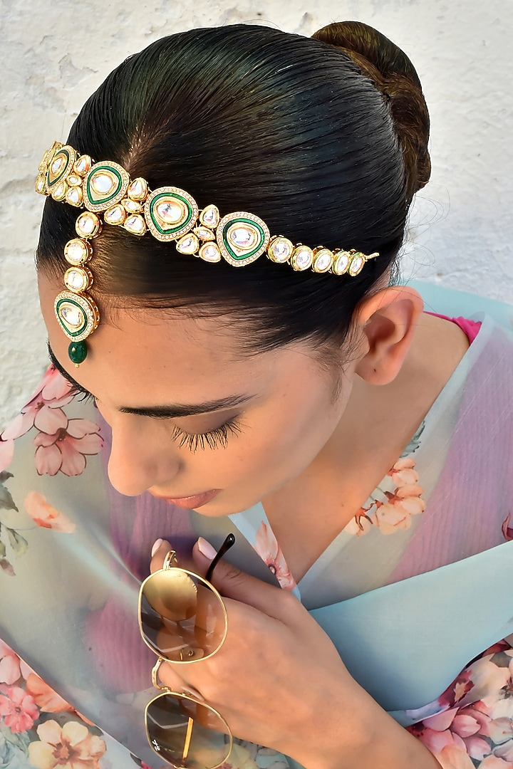 Gold Finish Kundan Polki Mathapatti by Swabhimann Jewellery at Pernia's Pop Up Shop
