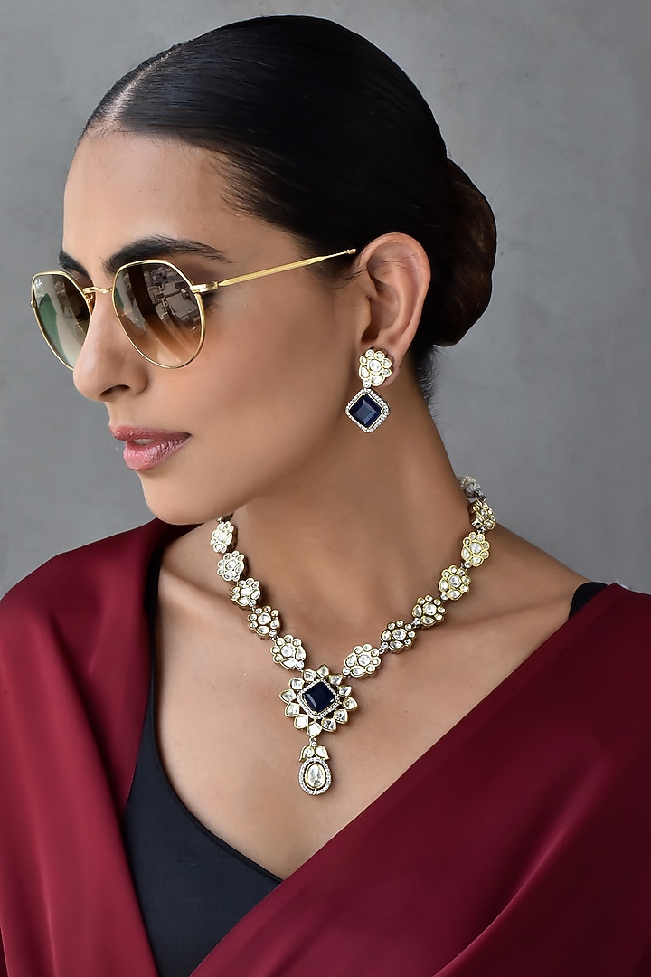 White Finish Kundan Polki Necklace Set by Swabhimann Jewellery at Pernia's Pop Up Shop
