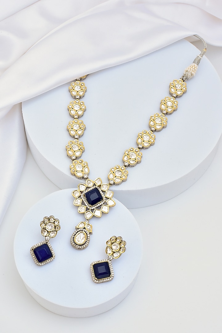 White Finish Kundan Polki Necklace Set by Swabhimann Jewellery at Pernia's Pop Up Shop