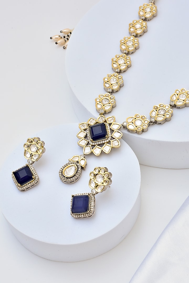 White Finish Kundan Polki Necklace Set by Swabhimann Jewellery at Pernia's Pop Up Shop