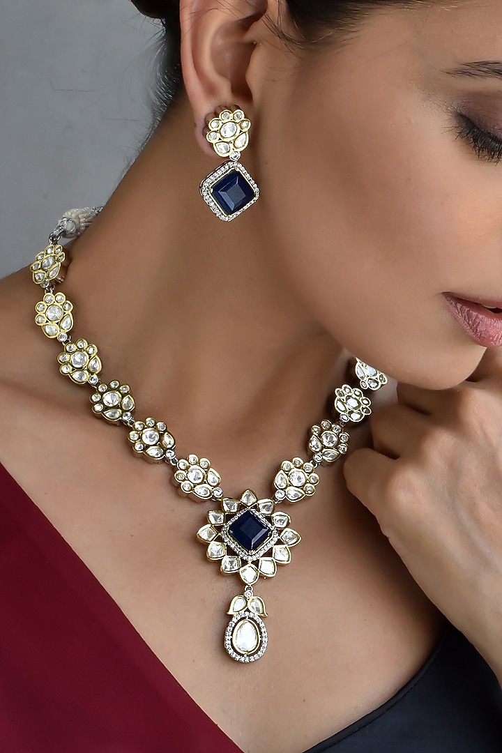White Finish Kundan Polki Necklace Set by Swabhimann Jewellery at Pernia's Pop Up Shop