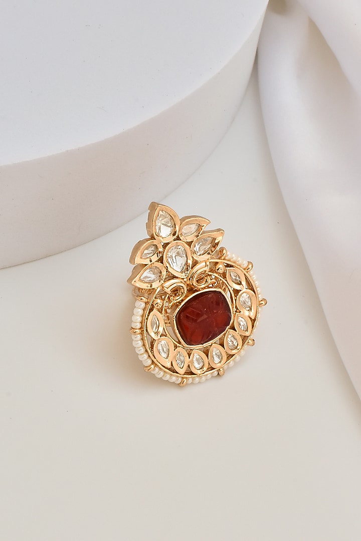 Gold Finish Kundan Polki Ring by Swabhimann Jewellery at Pernia's Pop Up Shop