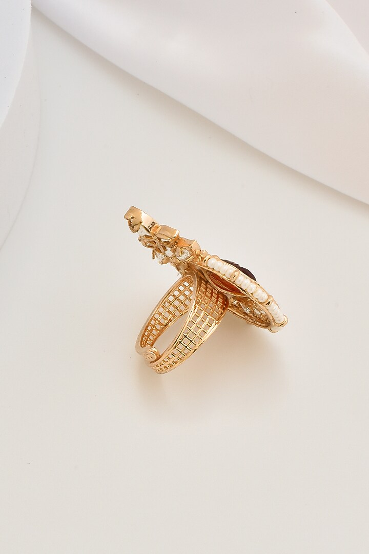 Gold Finish Kundan Polki Ring by Swabhimann Jewellery at Pernia's Pop Up Shop