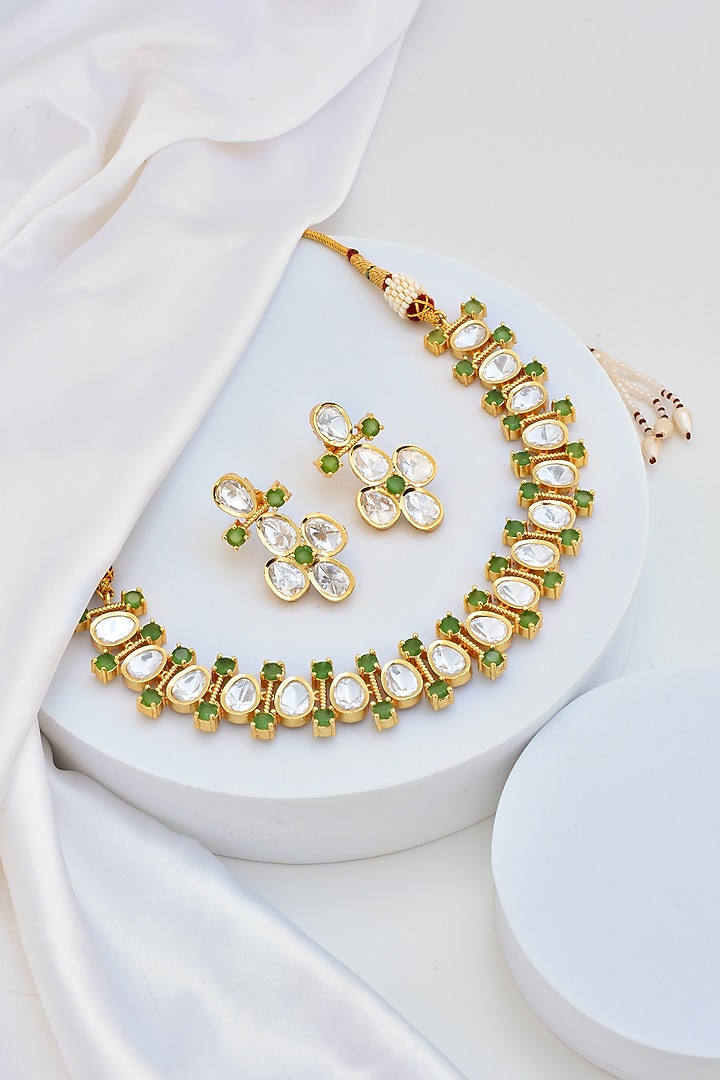 Gold Finish Kundan Polki Necklace Set by Swabhimann Jewellery at Pernia's Pop Up Shop