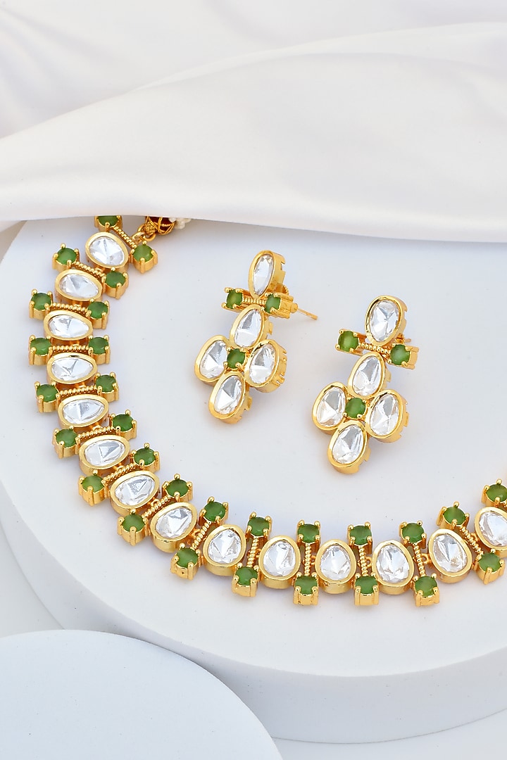 Gold Finish Kundan Polki Necklace Set by Swabhimann Jewellery at Pernia's Pop Up Shop