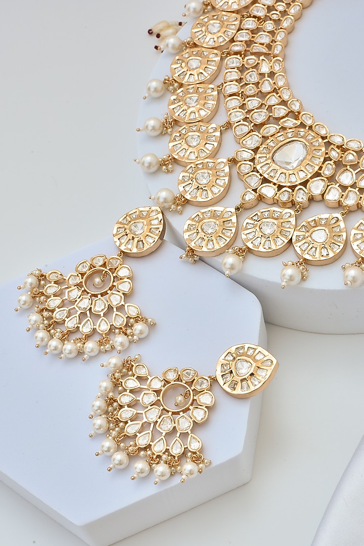 Rose Gold Finish Kundan Polki Necklace Set by Swabhimann Jewellery at Pernia's Pop Up Shop