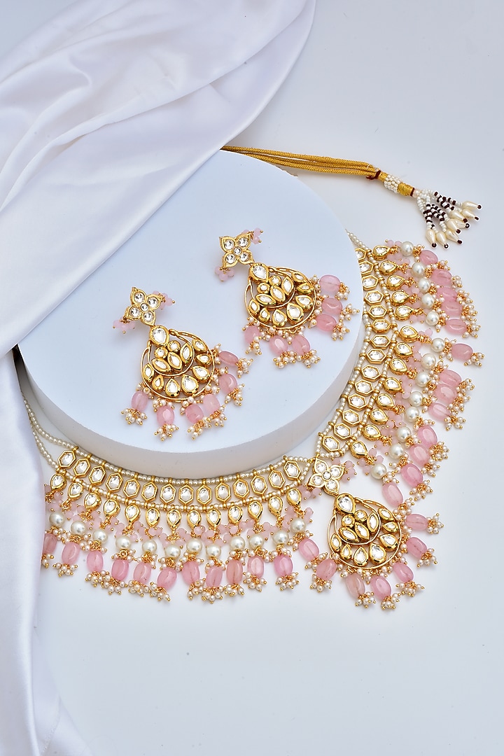 Gold Finish Kundan Polki Necklace Set by Swabhimann Jewellery at Pernia's Pop Up Shop