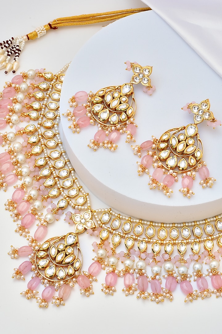 Gold Finish Kundan Polki Necklace Set by Swabhimann Jewellery at Pernia's Pop Up Shop