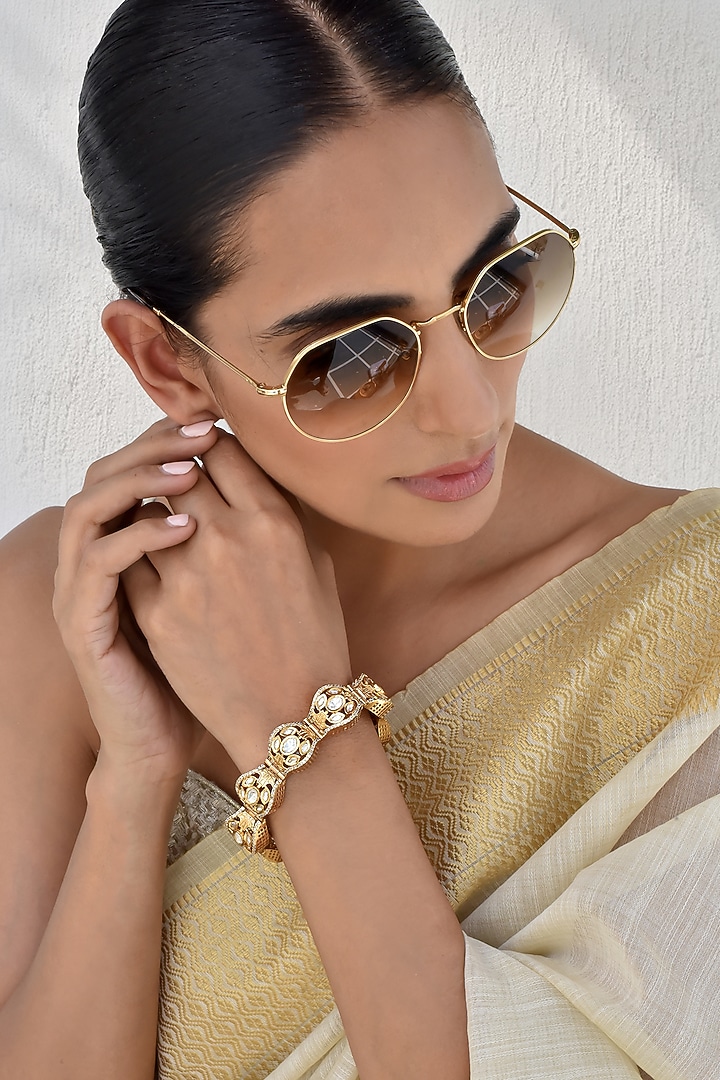Gold Finish Kundan Polki Bracelet by Swabhimann Jewellery at Pernia's Pop Up Shop
