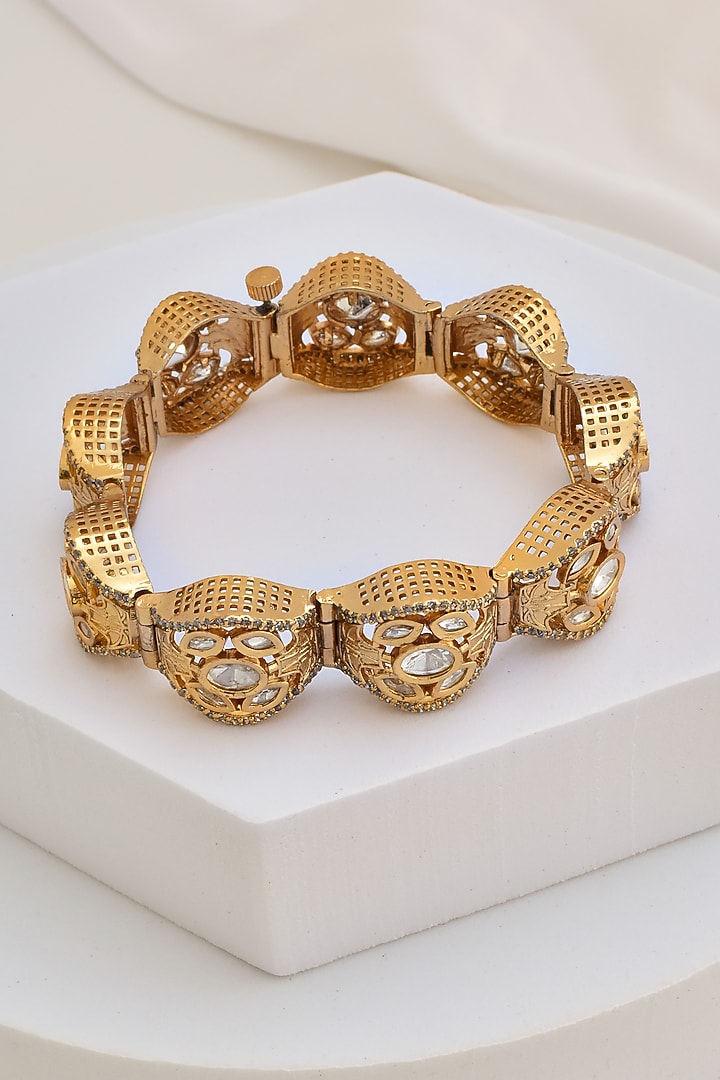Gold Finish Kundan Polki Bracelet by Swabhimann Jewellery at Pernia's Pop Up Shop