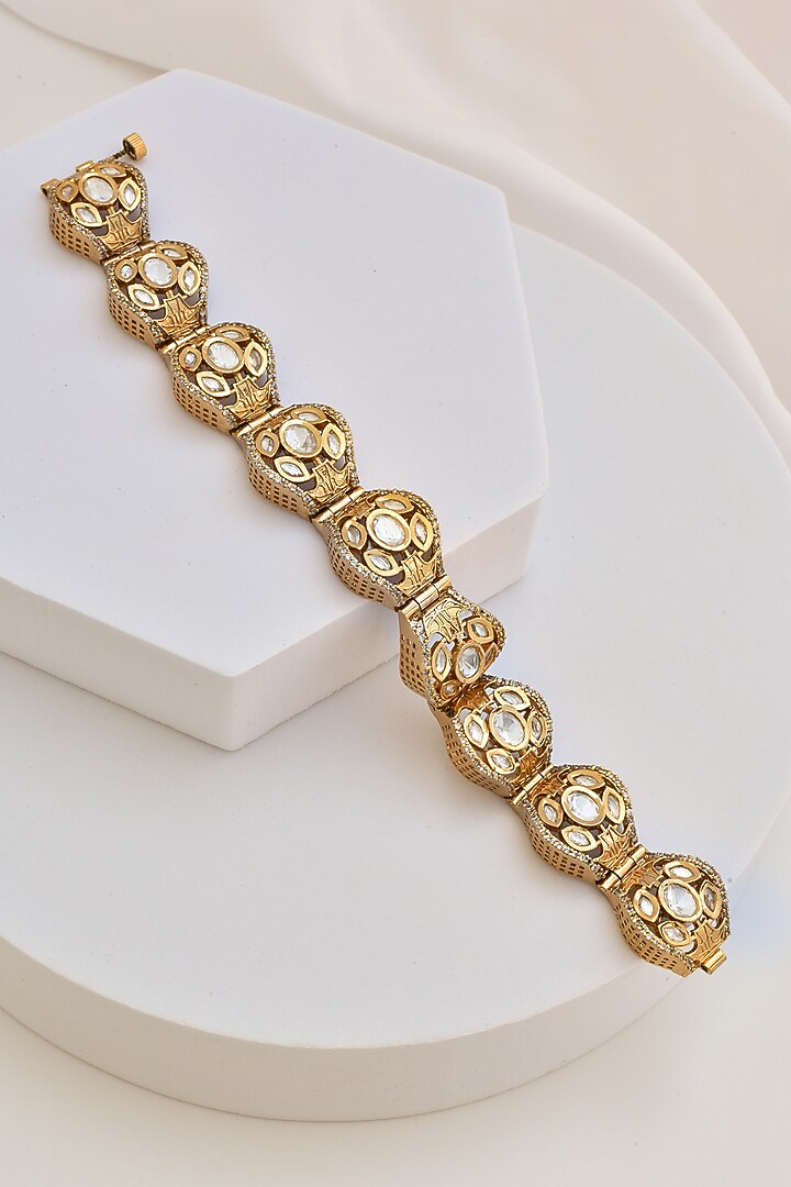 Gold Finish Kundan Polki Bracelet by Swabhimann Jewellery at Pernia's Pop Up Shop
