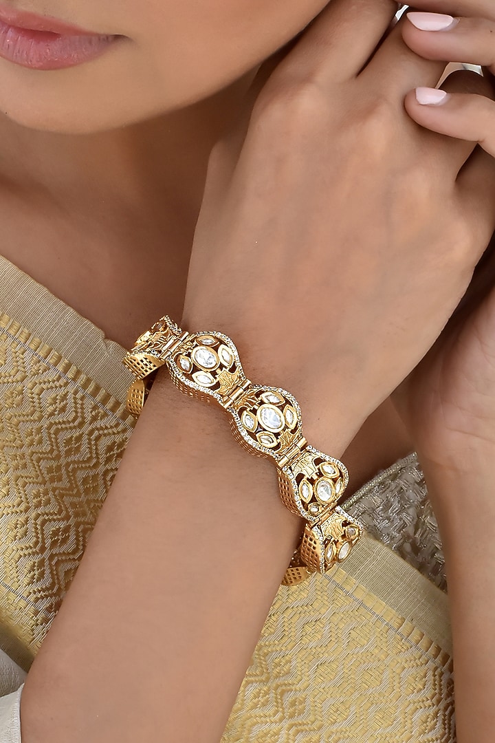 Gold Finish Kundan Polki Bracelet by Swabhimann Jewellery at Pernia's Pop Up Shop