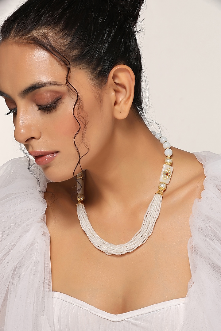 Gold Finish Shell Pearl Necklace by Swabhimann Jewellery at Pernia's Pop Up Shop