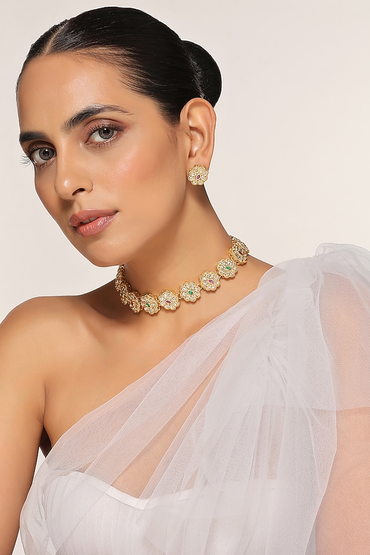 Gold Finish Choker Necklace Set by Swabhimann Jewellery at Pernia's Pop Up Shop