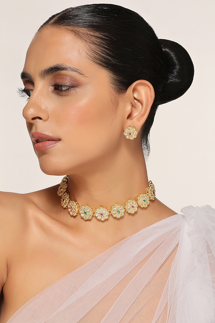 Gold Finish Choker Necklace Set by Swabhimann Jewellery at Pernia's Pop Up Shop