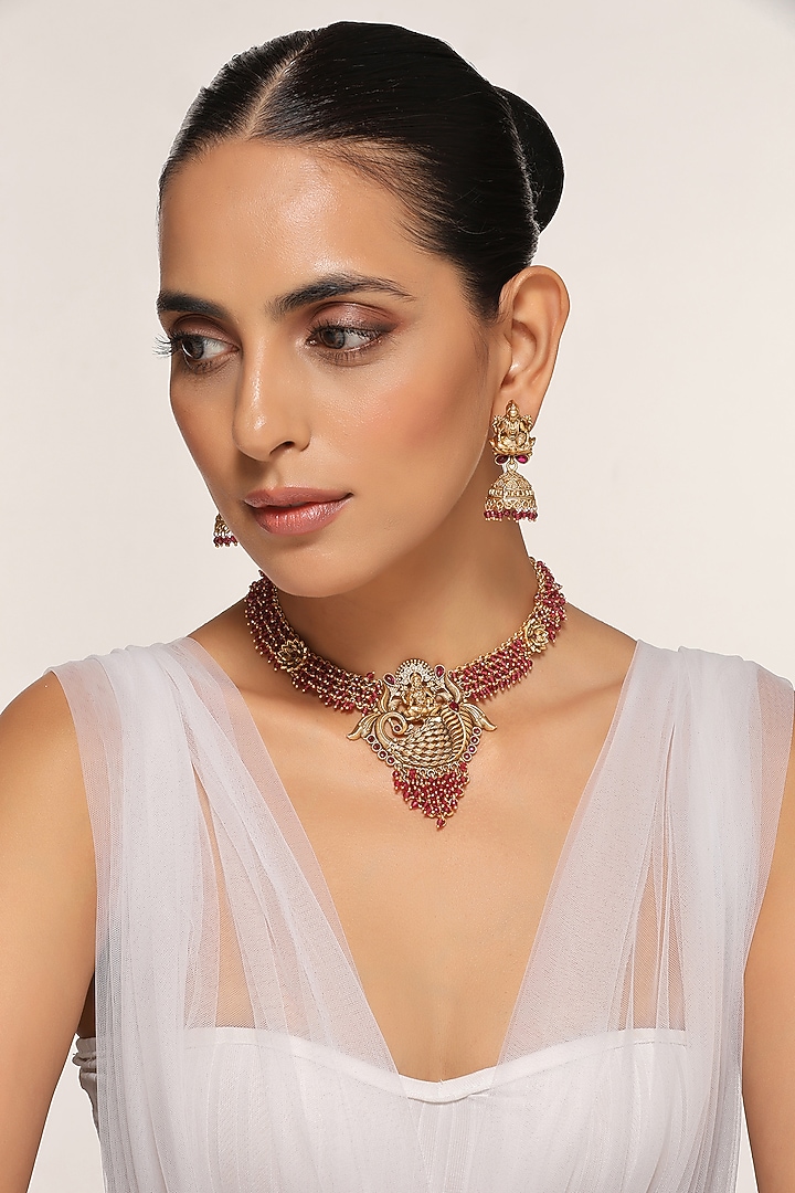 Gold Finish Temple Necklace Set by Swabhimann Jewellery at Pernia's Pop Up Shop