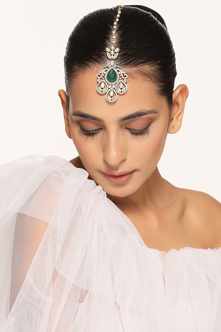 Two Tone Finish Kundan Polki Temple Maang Tikka by Swabhimann Jewellery at Pernia's Pop Up Shop