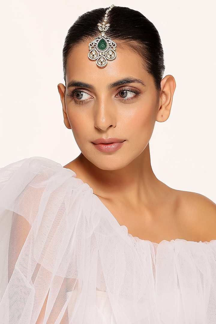 Two Tone Finish Kundan Polki Temple Maang Tikka by Swabhimann Jewellery at Pernia's Pop Up Shop