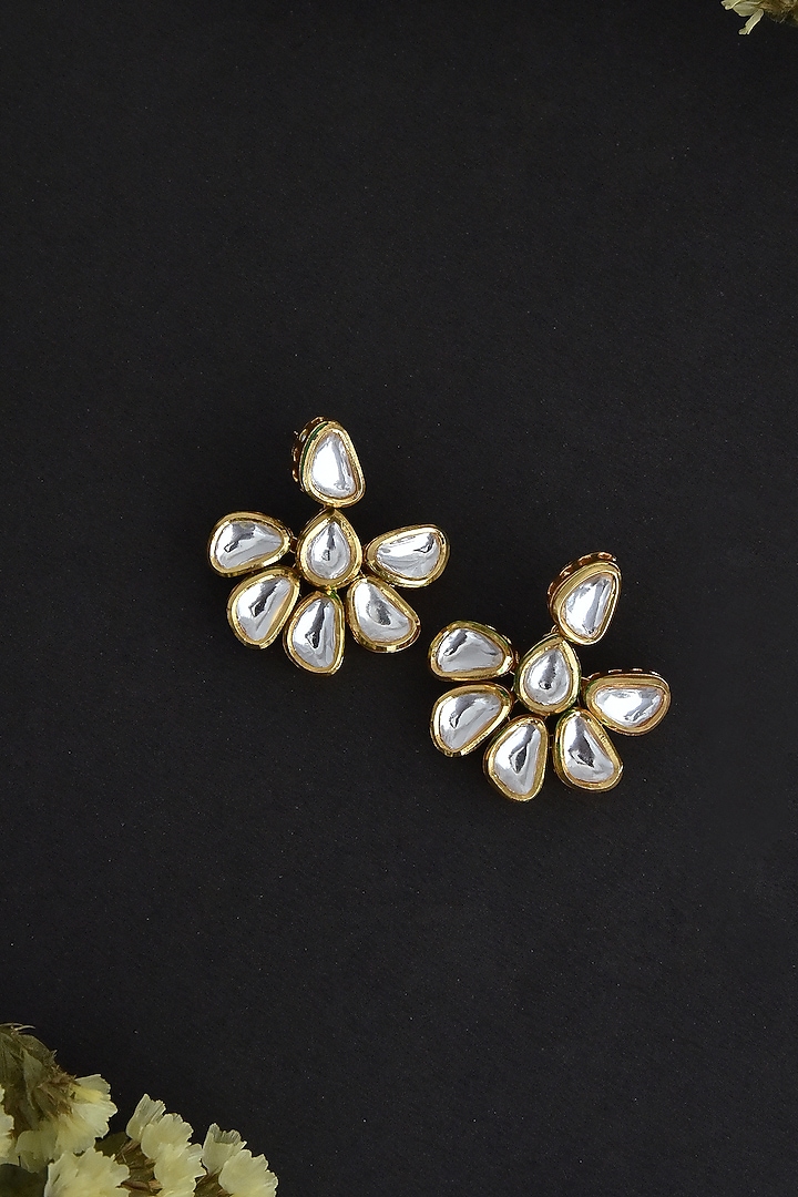 Gold Finish Kundan Polki Handcrafted Dangler Earrings by Swabhimann Jewellery at Pernia's Pop Up Shop