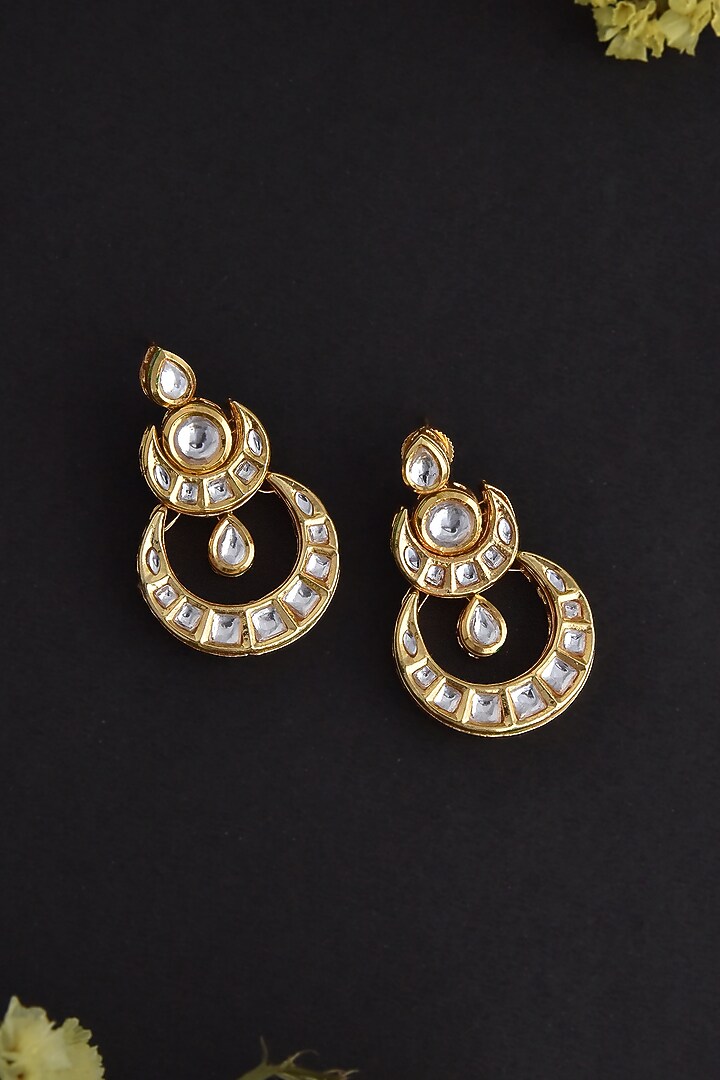 Gold Finish Kundan Polki Handcrafted Chandbali Earrings by Swabhimann Jewellery at Pernia's Pop Up Shop
