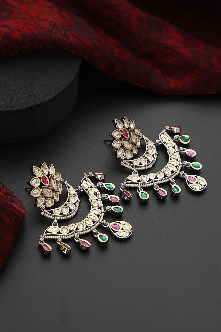 White Finish Multi-Colored Kundan Polki Chandbali Earrings by Swabhimann Jewellery at Pernia's Pop Up Shop