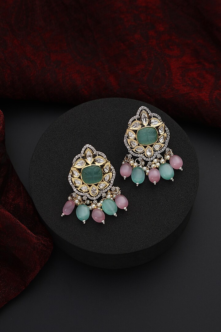 Gold Finish Multi-Colored Kundan Polki Dangler Earrings by Swabhimann Jewellery at Pernia's Pop Up Shop