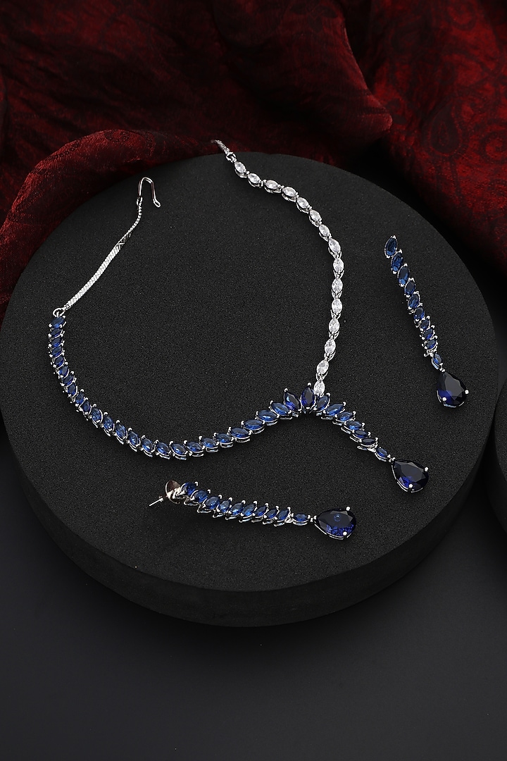 White Finish Blue Zircon Necklace Set by Swabhimann Jewellery at Pernia's Pop Up Shop