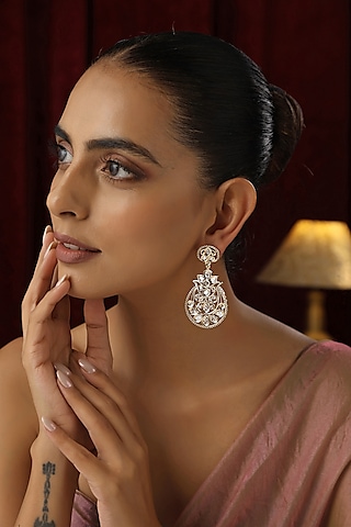 Gold Finish Kundan Polki Dangler Earrings by Swabhimann Jewellery