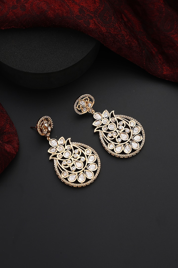 Gold Finish Kundan Polki Dangler Earrings by Swabhimann Jewellery at Pernia's Pop Up Shop