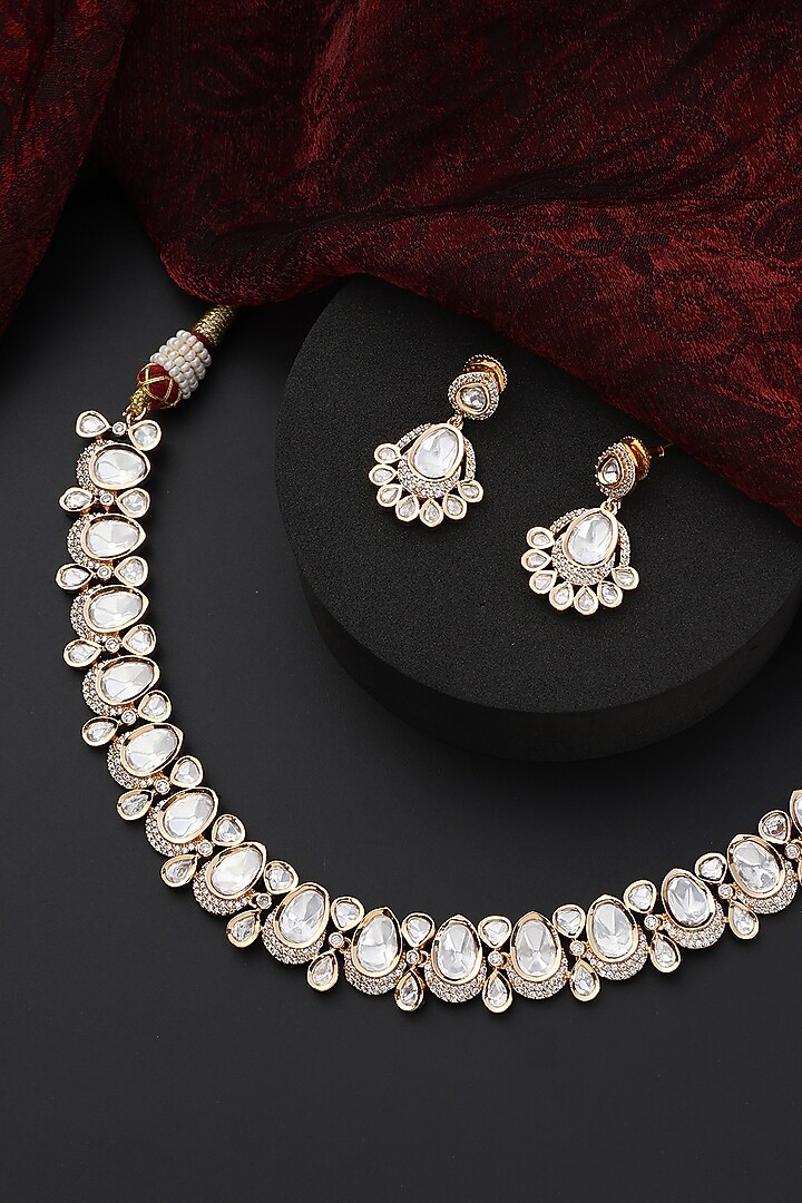 Rose Gold Finish Kundan Polki Handmade Choker Necklace Set by Swabhimann Jewellery at Pernia's Pop Up Shop