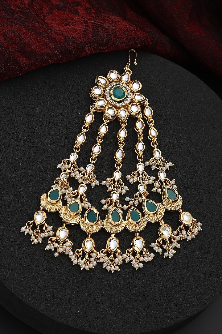 Rose Gold Finish Green Kundan Polki Handmade Pasa by Swabhimann Jewellery at Pernia's Pop Up Shop