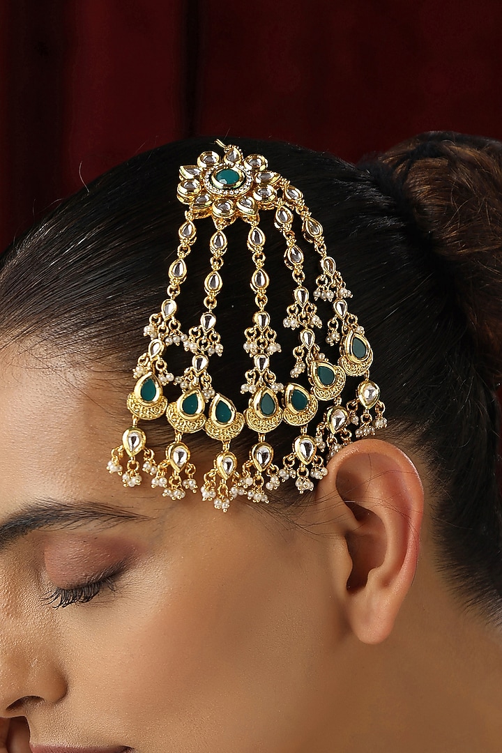 Rose Gold Finish Green Kundan Polki Handmade Pasa by Swabhimann Jewellery at Pernia's Pop Up Shop